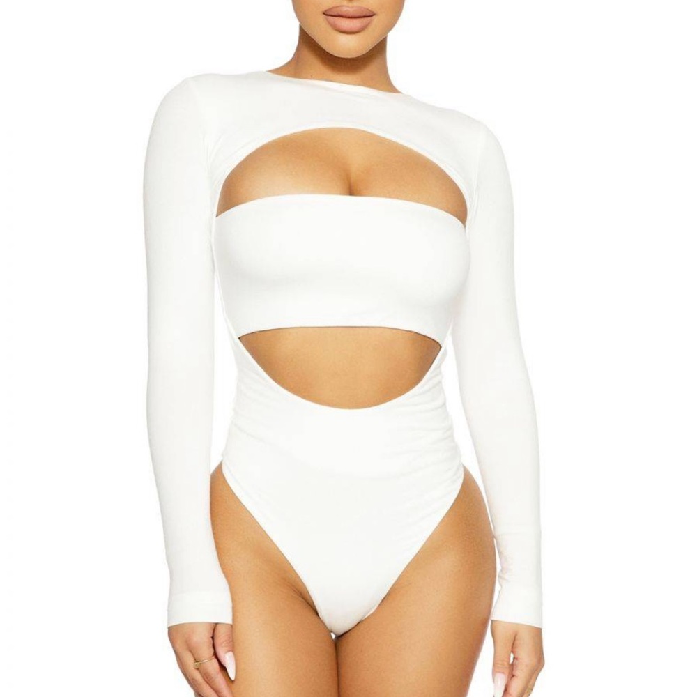 Naked Wardrobe Bandeau Butter Bodysuit in White